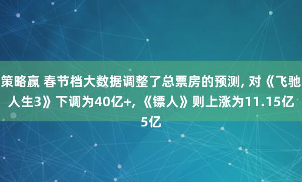 策略赢 春节档大数据调整了总票房的预测, 对《飞驰人生3》下调为40亿+, 《镖人》则上涨为11.15亿